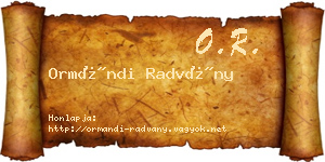 Ormándi Radvány névjegykártya